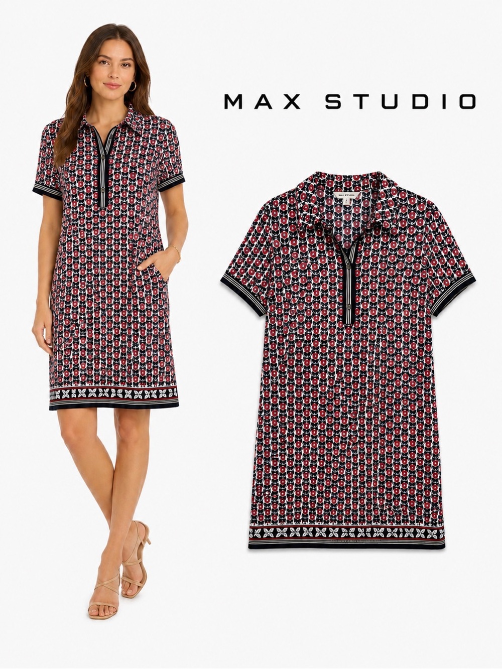 Max Studio Geo Floral Print Shift Dress Size Large